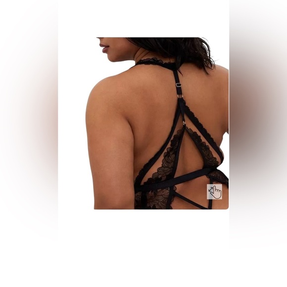 Torrid Curve Black Chantilly Lace Strappy Halter Bodysuit Lingerie 2X Coquette - Picture 8 of 9